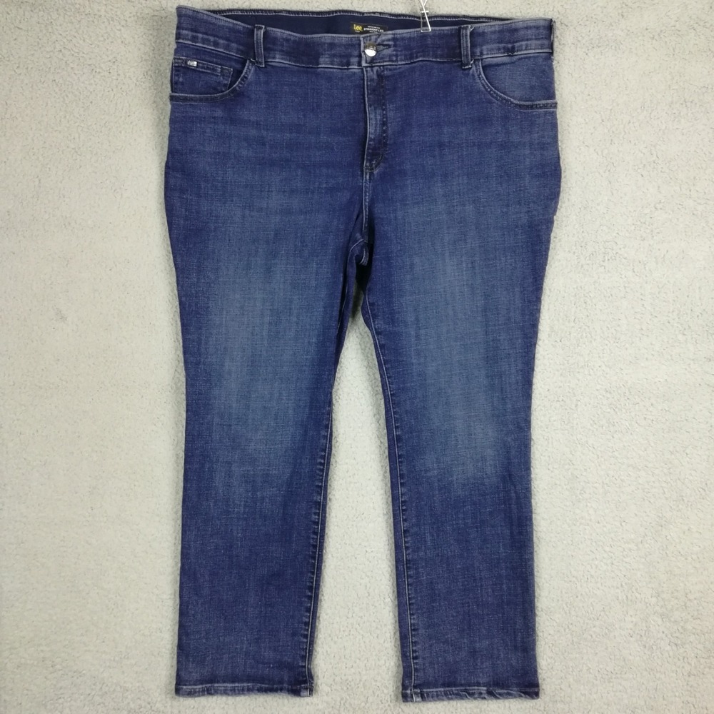 Lee Womens Jeans Straight Leg Flex Motion Blue Denim Mid Rise Regular Plus 24W